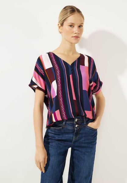 printed v-neck shirt w.button