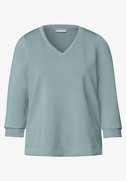 v-neck silk look shirt w.gath