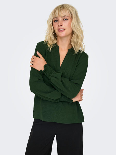 ONLMETTE V-NECK LS SMOCK TOP