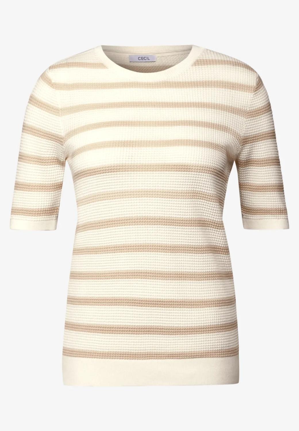 TOS_Structure stripe Roundnec