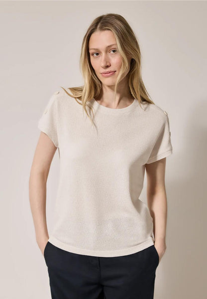 TOS Solid Crepe Button T-Shir