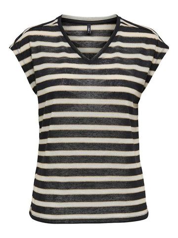 ONLFINE S/S V-NECK SHINE TOP