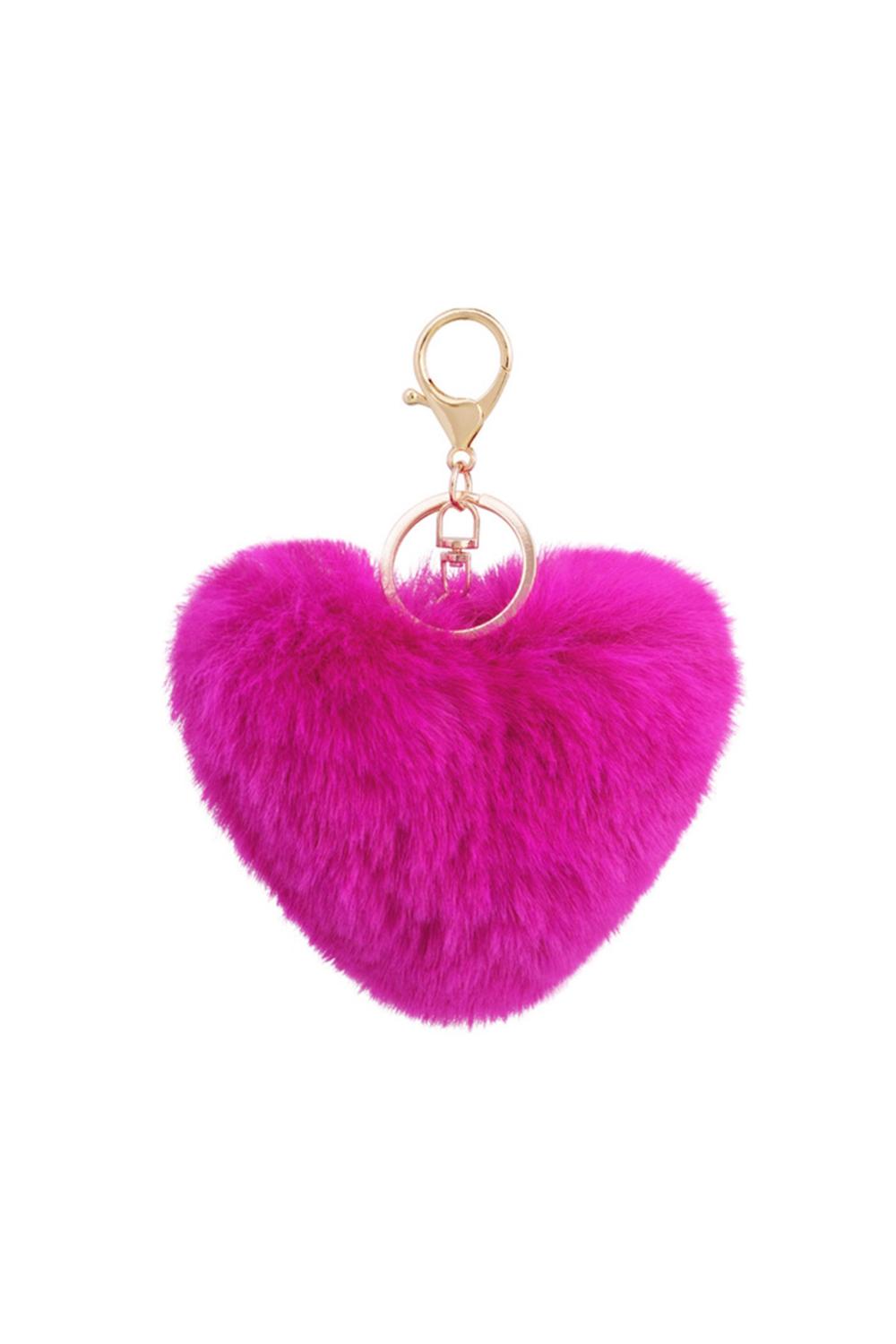 Keychain fluffy heart fuchsia