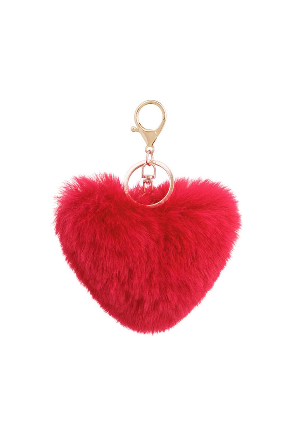Keychain fluffy heart red