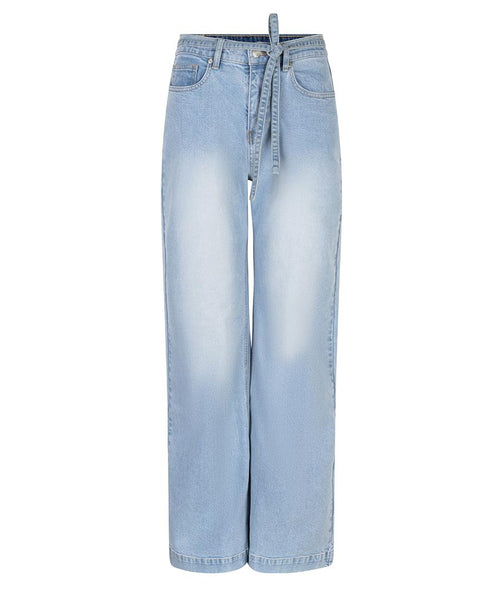 Trousers denim belt wide leg