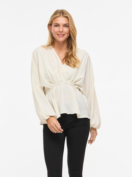 VISELIA V-NECK L/S PEPLUM TOP