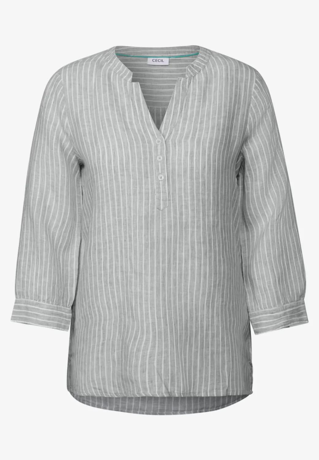 LINEN_Stripe Split Neck Blous