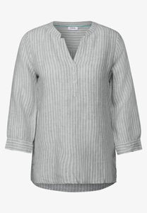 LINEN_Stripe Split Neck Blous