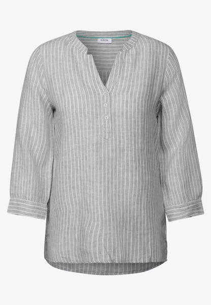 LINEN_Stripe Split Neck Blous