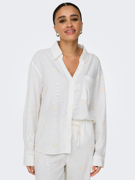 ONLCARO L/S LINEN BL EMB SHIR