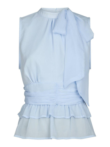 Ansol solid chiffon top blue