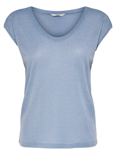 ONLSILVERY S/S V NECK LUREX T
