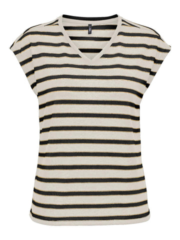 ONLFINE S/S V-NECK SHINE TOP