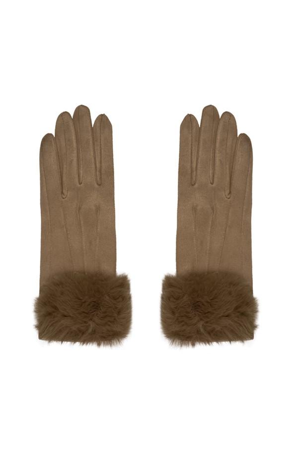 Gloves suede faux fur camel