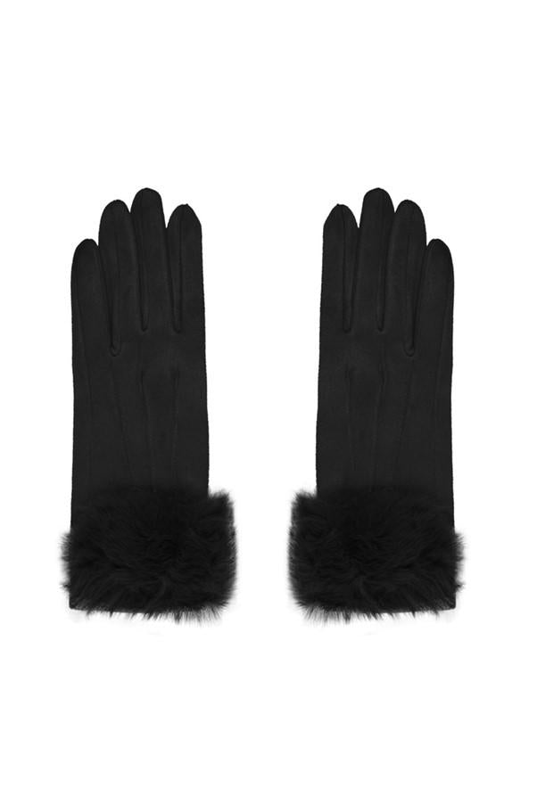 Gloves suede faux fur black