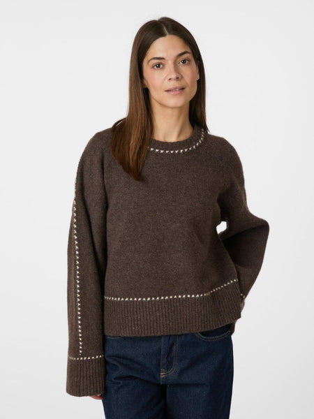 Roeme knit stitch blouse brown