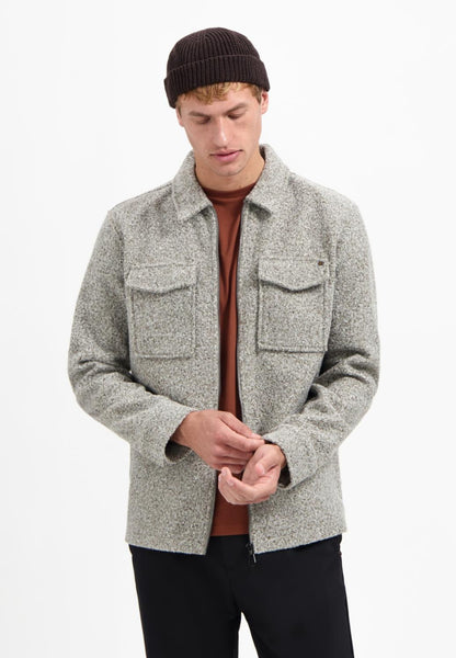 Overshirt zip wool look grey
