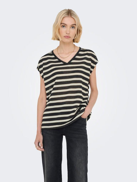 ONLFINE S/S V-NECK SHINE TOP