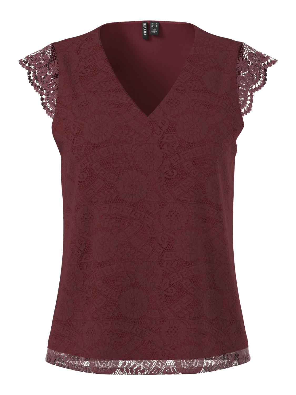 PCOLLINE SL LACE V-NECK TOP W