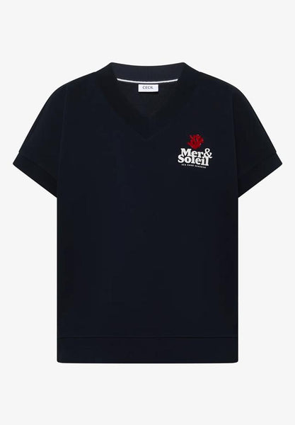V-Neck Sweatshirt w. Print De