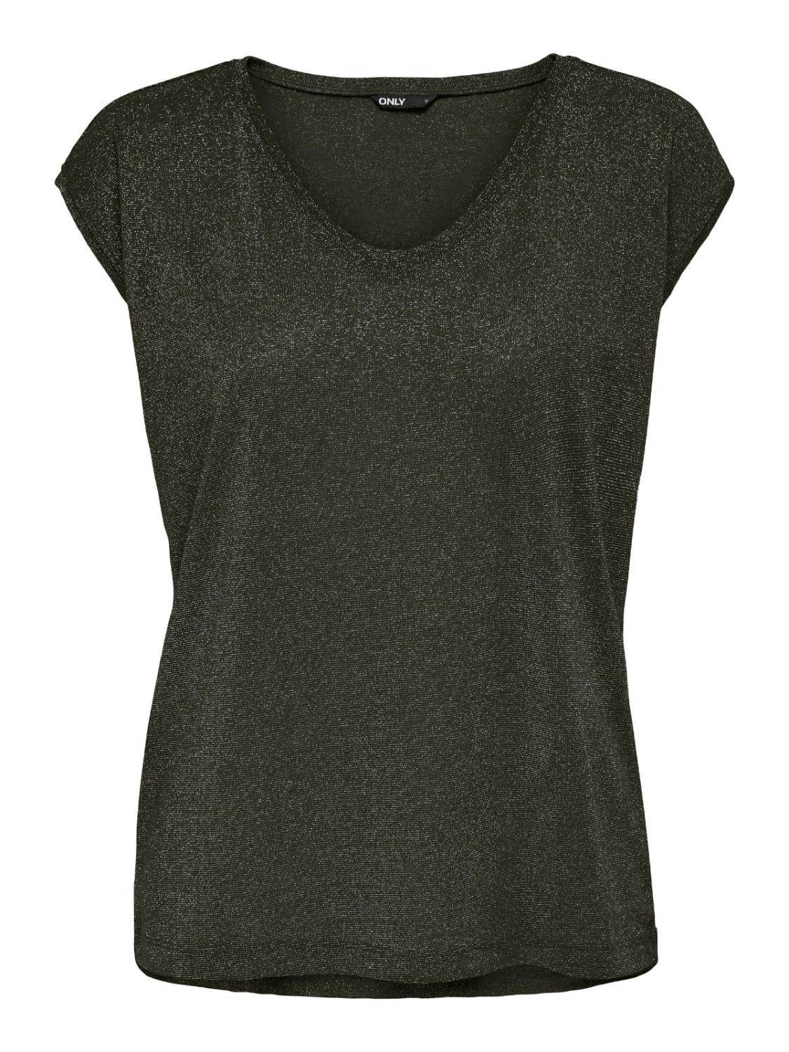 ONLSILVERY S/S V NECK LUREX T