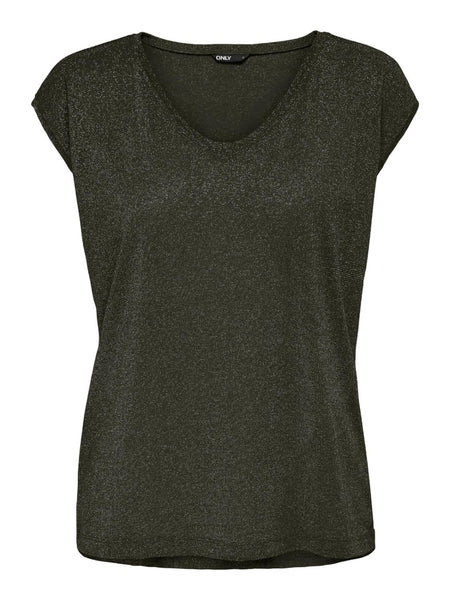 ONLSILVERY S/S V NECK LUREX T