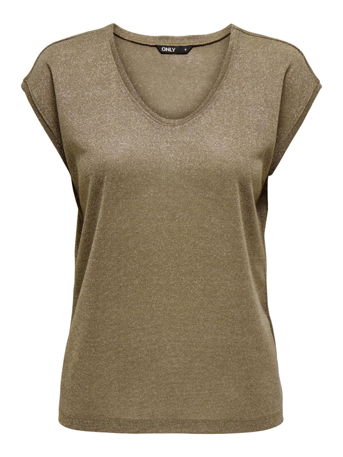 ONLSILVERY S/S V NECK LUREX T