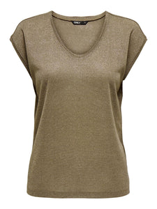 ONLSILVERY S/S V NECK LUREX T