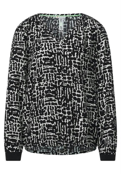 Printed v-neck blouse w pipin