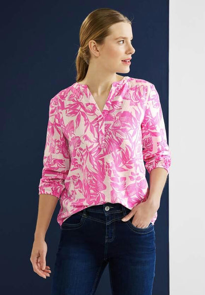 LS_Printed splitneck blouse w